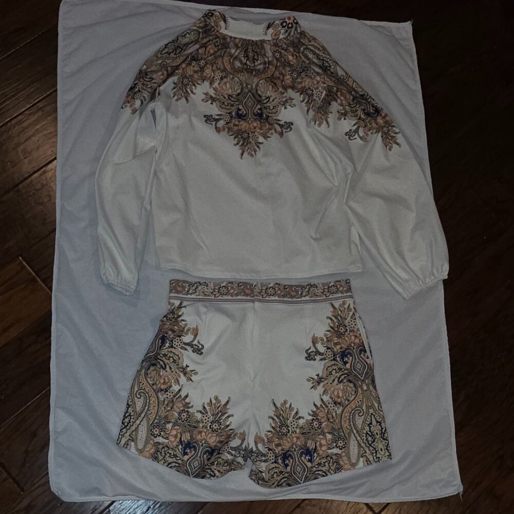 Faux Pearl Button Shirt Shorts Set Cottagecore Feminine Romantic - Picture 7 of 16